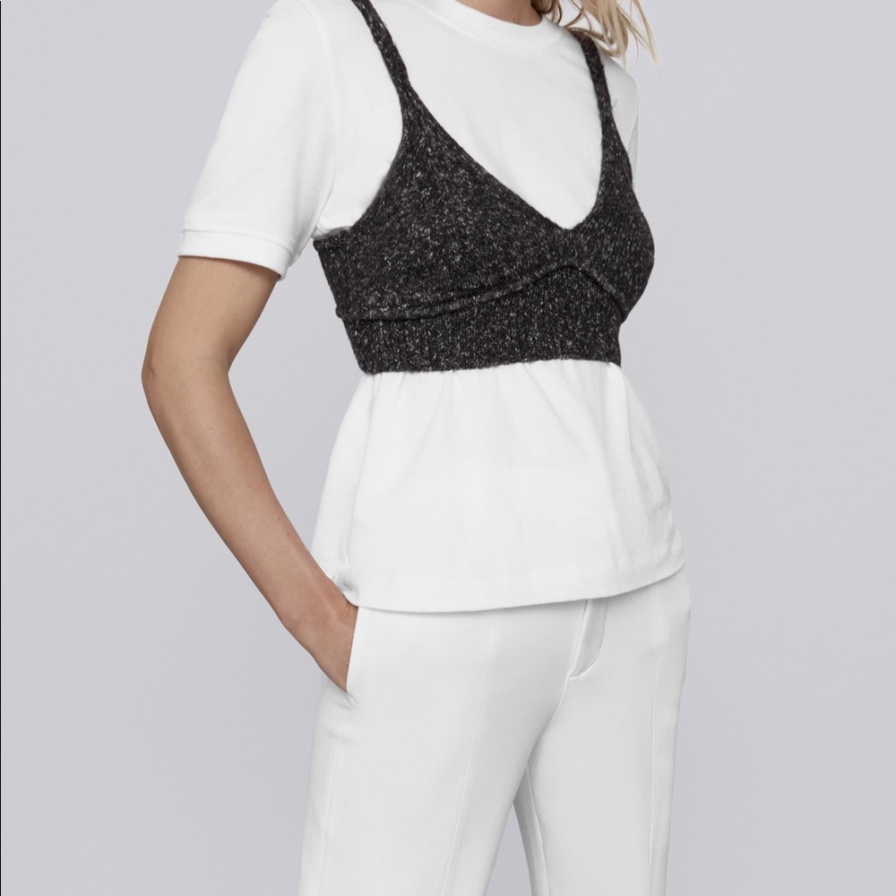 Zara Black Twisted Knit Crop Top SZ S